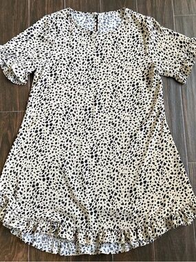 Cream and Black Dalmatian Print Ruffle Hem Knee Length Dress Size L